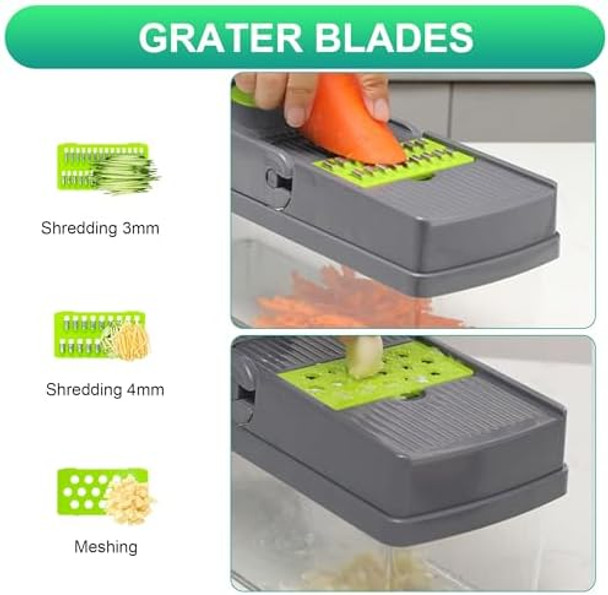 Vegetable Chopper - 20 in 1 Onion Chopper with Catch Container - Slicer Dicer Cutter - Professional Multifunctional Chopper - BPA - (16 piece set)