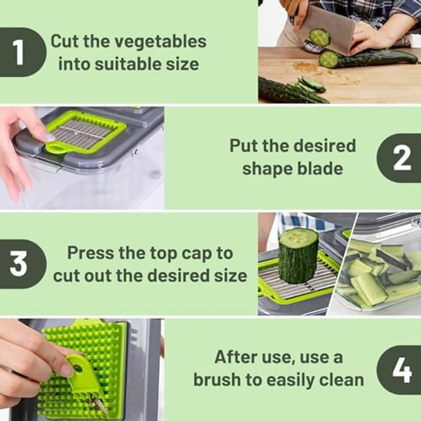 Vegetable Chopper - 20 in 1 Onion Chopper with Catch Container - Slicer Dicer Cutter - Professional Multifunctional Chopper - BPA - (16 piece set)