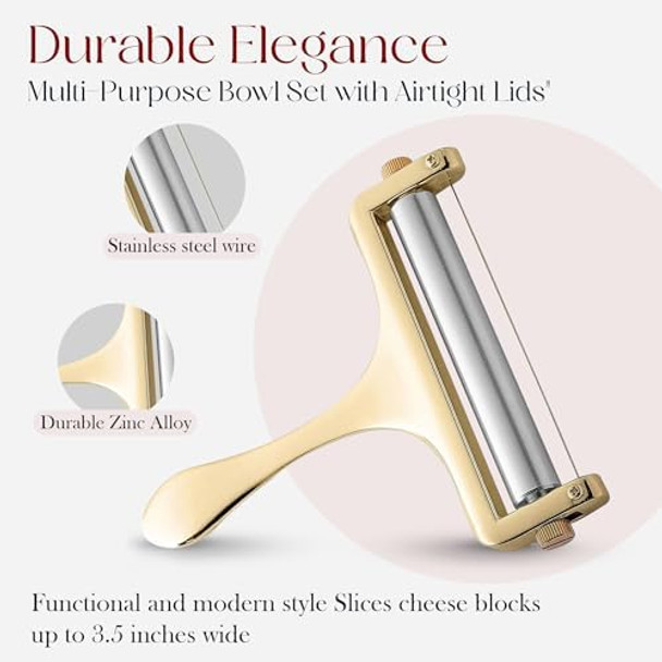 Bellemain Stainless Steel Wire Cheese Slicer - Hand Held Cutter for Cheddar Gruyere Raclette Mozzarella Block Adjustable Shaver Thick & Thin Slicer Curler (Silver)