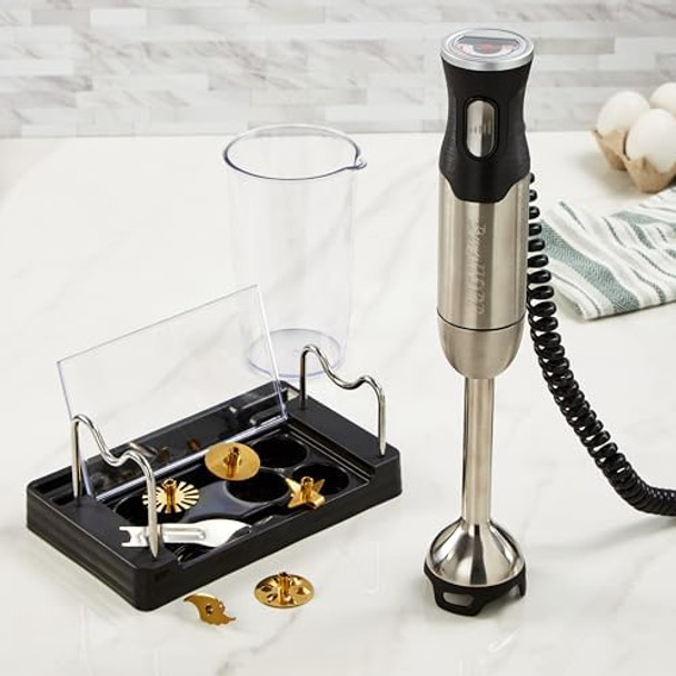 BergHOFF X5 Pro Stainless Steel Handheld Food Processor With 5 Multifunctional Blades 1000W 18000 RPM 13ft Expandable Low Noise 16-Speed Control Lightweight
