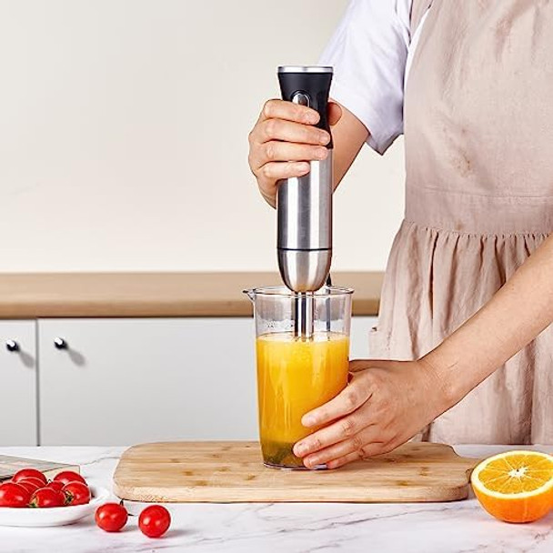 BergHOFF X5 Pro Stainless Steel Handheld Food Processor With 5 Multifunctional Blades 1000W 18000 RPM 13ft Expandable Low Noise 16-Speed Control Lightweight