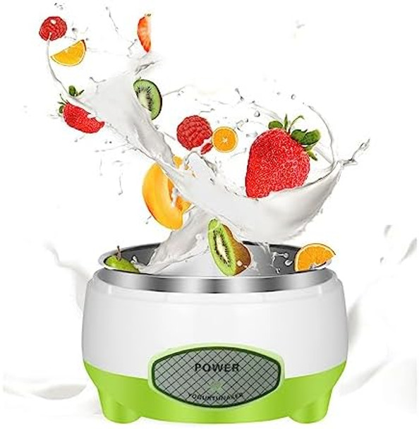 Yogurt Maker Compact Greek Yogurt Maker Machine Yogurt Maker with Stainless Steel Inner Pot Yogurt Maker for Home Organic Yogurt Fruit Wine Maker Cheese Maker (US Plug 110V)