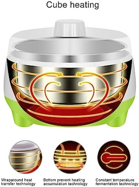 Yogurt Maker Compact Greek Yogurt Maker Machine Yogurt Maker with Stainless Steel Inner Pot Yogurt Maker for Home Organic Yogurt Fruit Wine Maker Cheese Maker (US Plug 110V)
