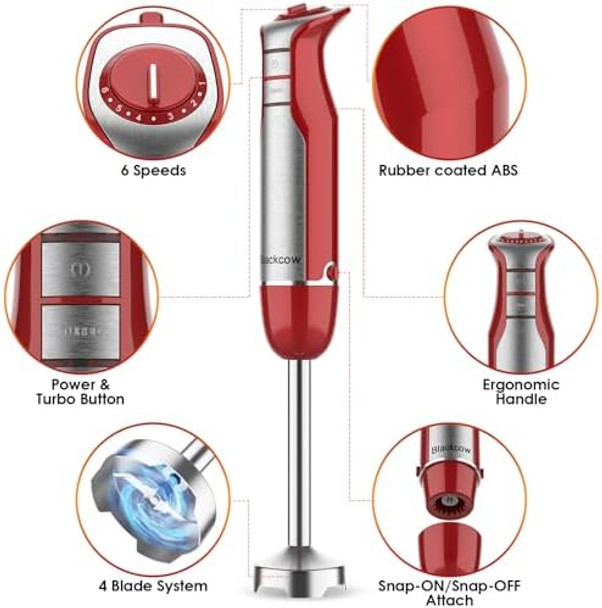 Immersion Blender Handheld for Kitchen Emulsion Blender Handheld with Titanium Blades 12 Speed Electric Hand Mixer with BPA Attachments:Chopper Bowl Whisk Milk Frother Measuring Cup