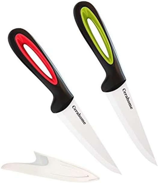 Ceramic knife Super Sharp 4-inch Utility Knife Fruit Paring Knife Set with Sheath Kitchen knives Sets for Cutting Boneless meats Sashimi Fruits and Vegetables (Red+Green)