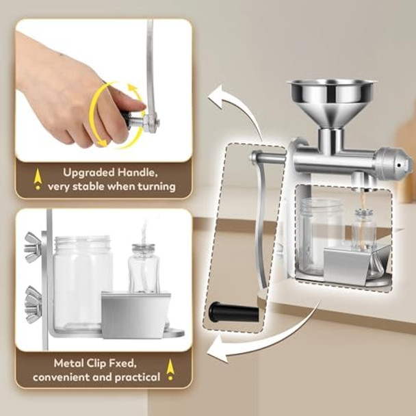 Manual Cold Oil Press Machine Household Oil Extractor Peanut Nuts and Seed Oil Expeller for Physical Press and Continuous Expelling