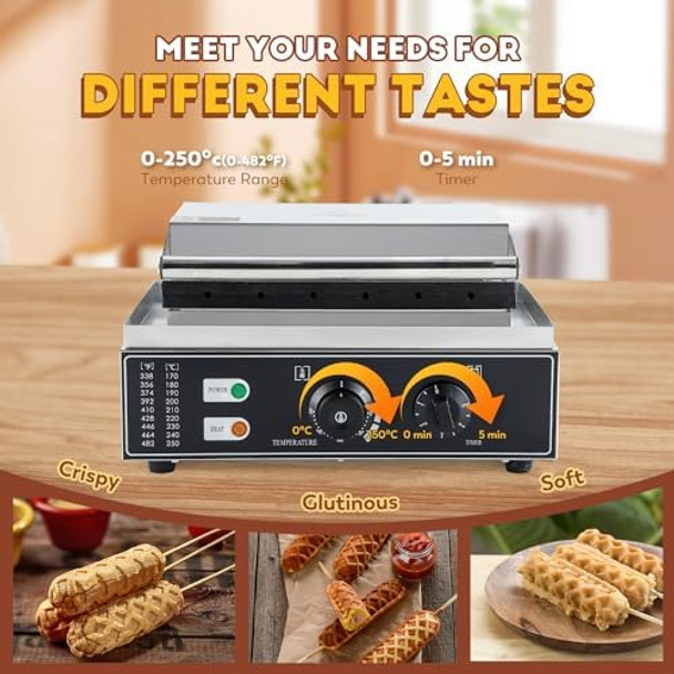 CGOLDENWALL Commercial/Home Corn Dog Waffle Maker Machine 1550W 6Pcs French Muffin Irons Non-stick Stainless Steel Waffle Stick Maker 50-300℃ Temp Control 110V