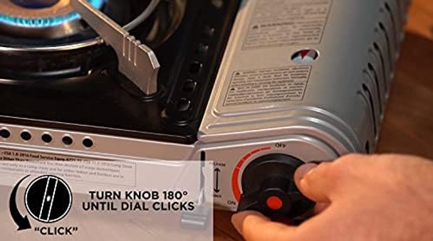 Chef Master 90235 Butane Countertop Stove 12 000 BTU Professional Quality Portable with Carry Case High Performance Electronic Ignition Brass Burner Double Wind Guard 1 Burner Chef Master 90235 Butane Countertop Stove 12 000 BTU Professional Quality Portable with Carry Case High Performance Electronic Ignition Brass Burner Double Wind Guard 1 Burner