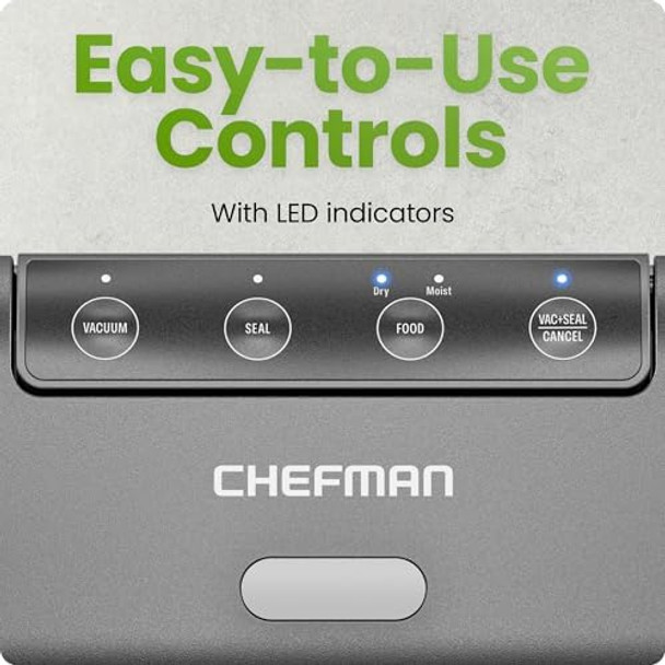 Chefman Food Vacuum Sealer Machine Compact Vacuum Sealer with Moist & Dry Settings Perfect for Sous Vide Storage and zer One-Touch Operation Vacuum Storage Bags Included – Black