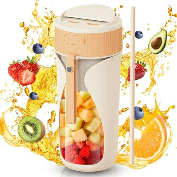 Portable Blender Cup 450ml Multi-Function Blender with Ice-Crushing Strong Cutting Power with 6 Blades BPA USB-C Rechargeable Fruit Veggie Juicer Cup for Home Sport Office