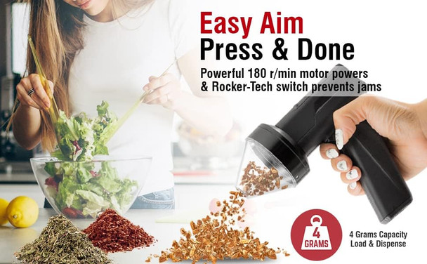 Auto9 2.5" Large Electric Grinder: Auto Spice Grinder with auto dispensing Portable 4 gram Capacity Grinder for food spices with Two-Direction Rocker Switch Block (Black) Auto9 2.5" Large Electric Grinder: Auto Spice Grinder with auto dispensing Portable 4 gram Capacity Grinder for food spices with Two-Direction Rocker Switch Block (Black)
