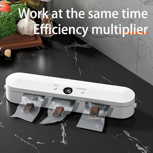 Vacuum Sealer Machine，Sous Vide and Food Storage Freshness Compact LED Indicators with 10 Sealing Pockets(White)