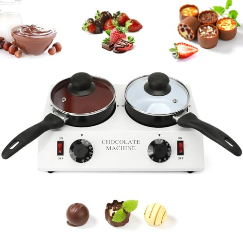 Double Pots Chocolate Melting Machine Constant Temperature Electric Tempering Pot for Melting Butter Candy Cheese 80W (Plug 110V)