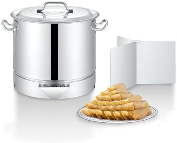 Concord Stainless Steel Tamales Steamer Pot. Mi Abuela Series with Exterior Water Refill Spout Divider and Removable Steamer Rack (20 Quart)
