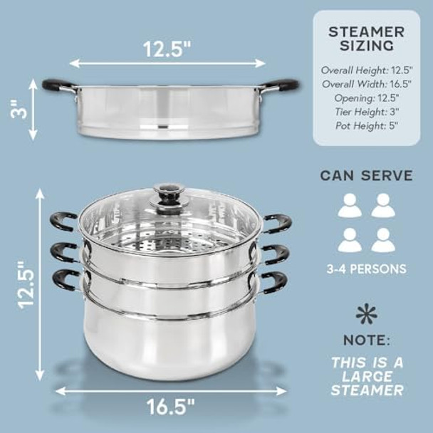 Concord 30 CM Stainless Steel 3 Tier Steamer Pot Steaming Cookware - Triply Bottom