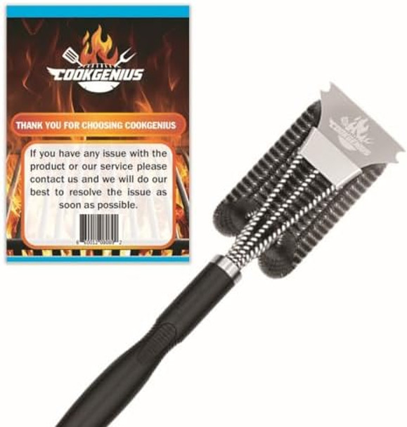 BBQ Grill Brush and Scraper - Adjustable Handle Strong Stainless Steel Brush for Indoor/Outdoor Grilling - 3 in 1 Bristles Grill Cleaning Brush - BBQ Accessories for Men & Women