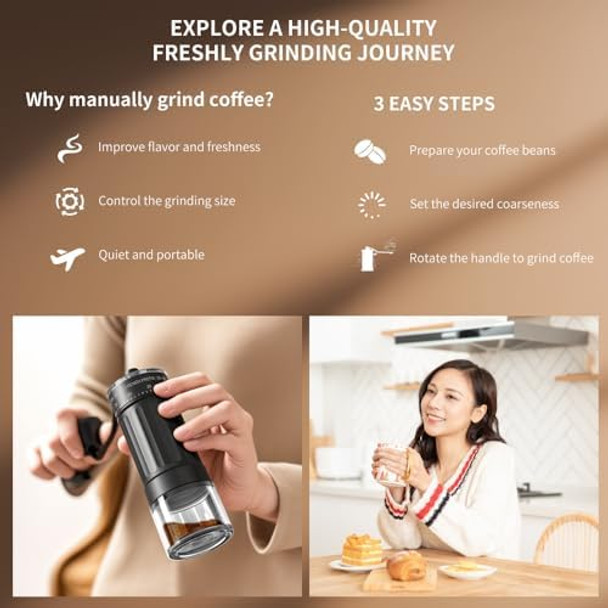 Portable Electric Coffee Grinder for Home Use CorporatePro One Touch Coffee Bean and Spice Grinder Rechargeable Electric Spice Mill Automatic Coffee Hopper Shaker (Stainless Steel)