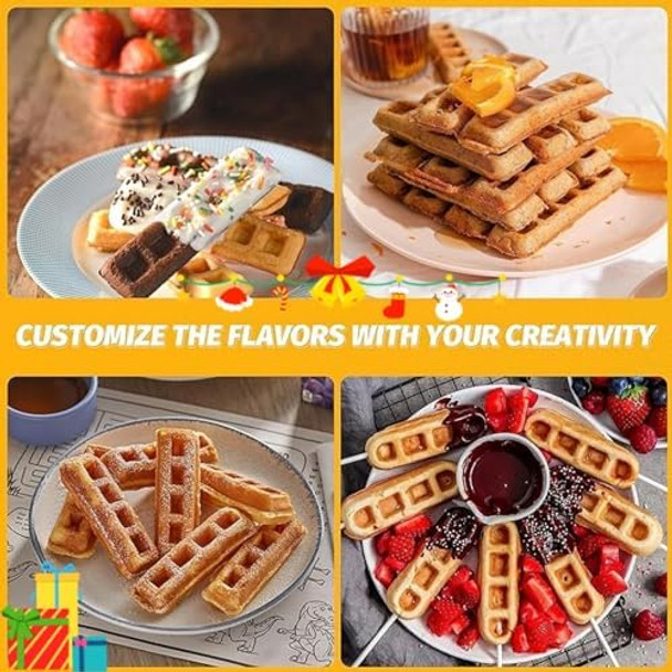 Mini Waffle Stick Maker Easy to Clean Non-Stick Surfaces 4 Inch Makes 4 Waffle Sticks Ideal for Breakfast Snacks Desserts and More Aqua 1400W