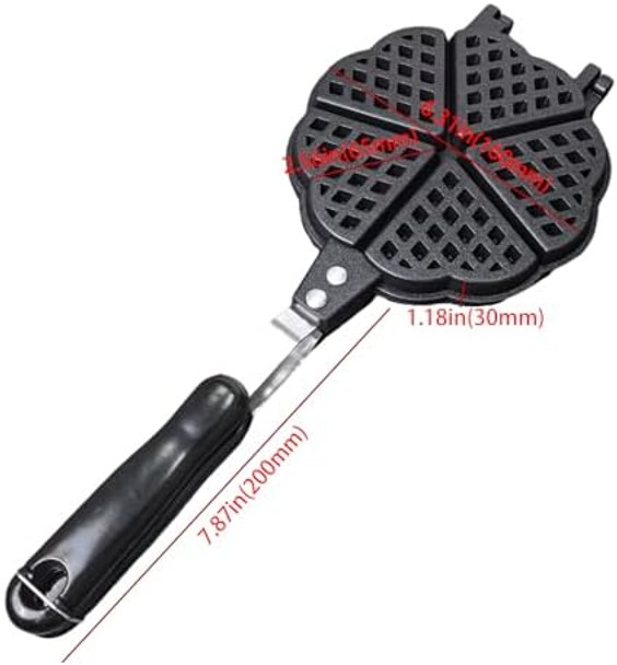 Stovetop Heart Shaped Waffle Pan Set of 1 - Cast Iron Waffle Pan Maker for Pancakes Puffs and Non Stick Cookware Waffles - Non-Electric Stovetop Griddle Panwaffle for Gas Stove