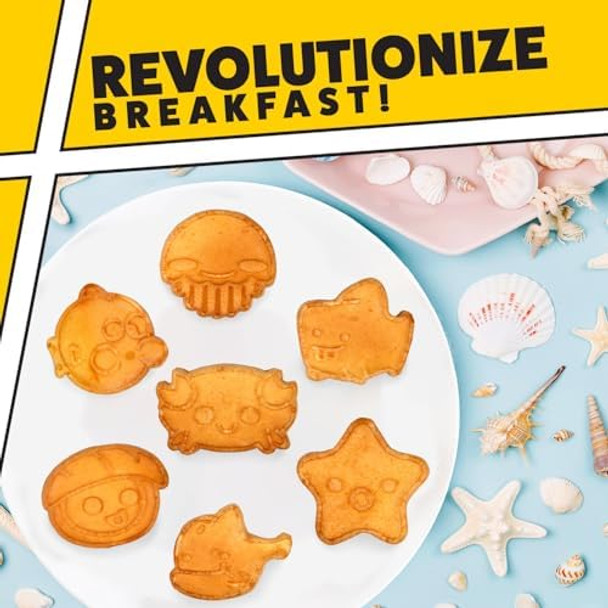 Sea Creature Mini Waffle Maker- Create 7 Different Ocean Animal Shapes in Minutes Summer Breakfast Fun Cool for Kids & Adults w/Novelty Aquatic Pancakes - Electric Non-Stick Waffler Iron Beach
