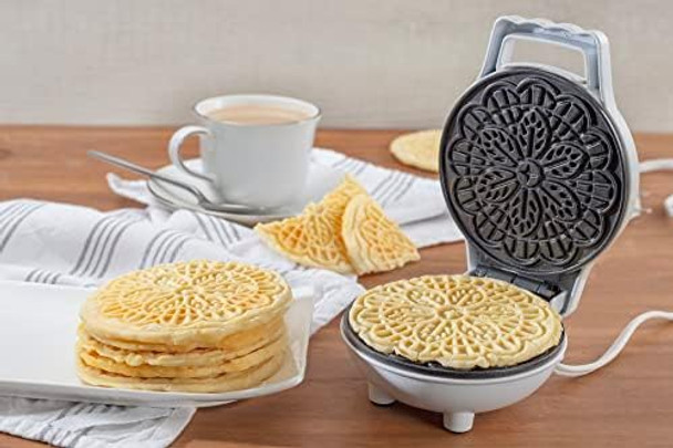 Mini Electric Pizzelle Maker- Makes 1 Personal Tiny Sized 4" Traditional Italian Waffle in Minutes- Nonstick Iron Press w Recipe Guide - Unique Dessert Cookie Treat or Housewarming Baking for Her