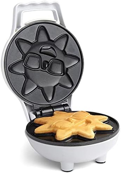 Rise & Shine Mini Sun Waffle Maker- Personal-Sized 4" Sunshine Smile Individual Waffles for Kids Adults- Cute Non-Stick Electric Waffler Iron- Breakfast Pan Cake Fun for Spring Summer Morning-