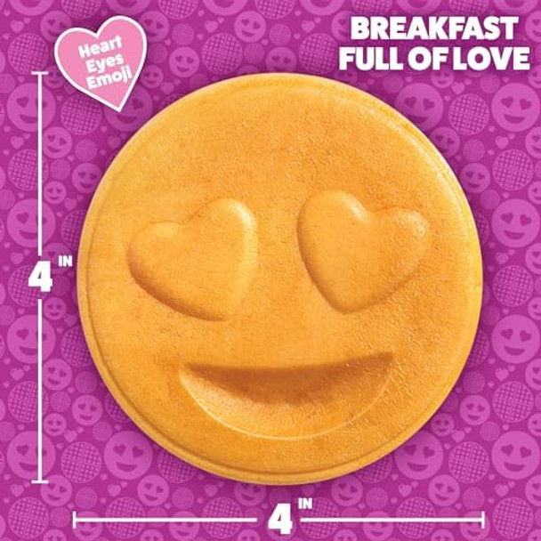 Heart Eyes Emoji Mini Waffle Maker- Special Breakfast w Cute Personal-Sized 4" Smiley Face Pancakes- Electric NonStick Baker Iron with Recipes- Loving Treat for Her Him- Kids Adults Easy Fun Bake
