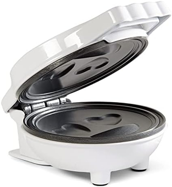 Heart Eyes Emoji Mini Waffle Maker- Special Breakfast w Cute Personal-Sized 4" Smiley Face Pancakes- Electric NonStick Baker Iron with Recipes- Loving Treat for Her Him- Kids Adults Easy Fun Bake
