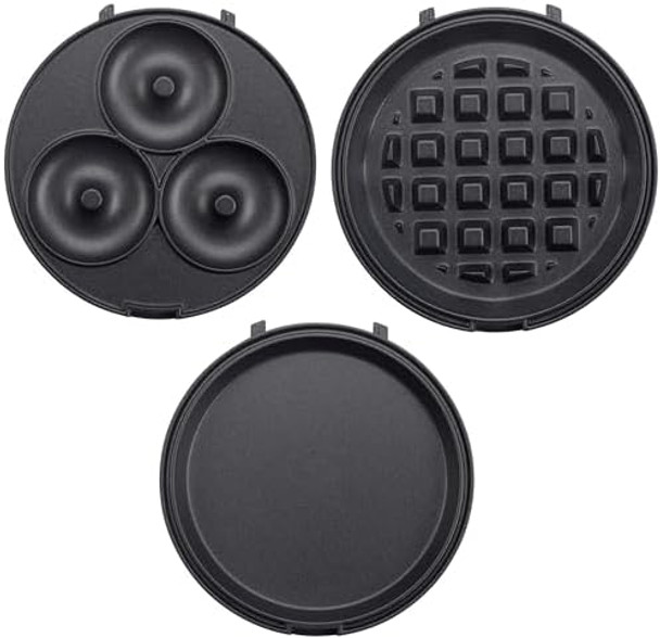 3 in 1 Mini Breakfast Maker- Make Mini Waffles Donuts Pancakes or Eggs all in 1 Multi Use Appliance- Easily Swap & Clean Interchangeable Griddle Plates- Small Electric Nonstick Baker for Any Occasion
