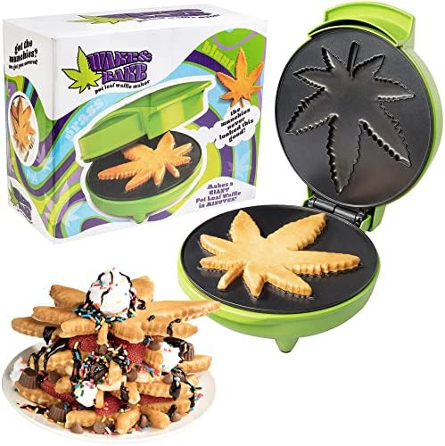 Marijuana Pot Leaf Waffle Maker- Make Your Own DIY Giant Weed Shaped Pancakes or 420 Edibles- Electric Non Stick Waffler Iron Pan Cake Baker- Funny Novelty or Dessert Treat for Cannabis Lovers