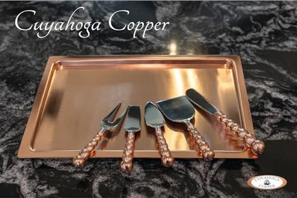 Charcuterie Serving Set - Premium 5-Piece Stainless Steel & Pure Copper Cheese Knife Utensil Set - Elegant Box - Perfect for Cheese Boards Entertaining Parties and ing