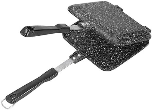 Double Sided Frying Pan Aluminum Hot Sandwich Panini Maker Grilled Cheese Maker Nonstick Sandwich Toaster Press Stovetop Flip Grill Pan for Home Kitchen