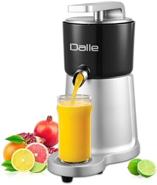 DALLE Commercial Citrus Juicer Detachable Orange Lemon and Grapefruit Juice Squeezer with Splash Cover 2 Cones & 2 Pulp Filter 1450 RPM 400W 120V Cast Aluminum Citrus Juicer Machine