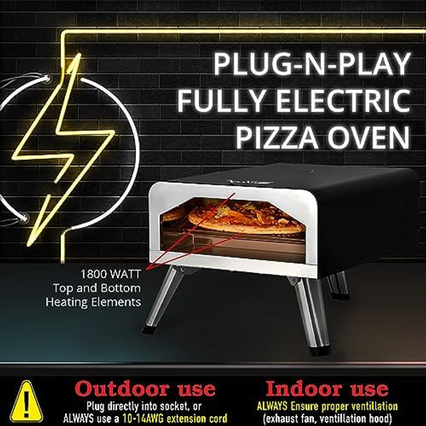 Deco Chef Electric Pizza Oven 12-Inch Ceramic Stone and Grill 1800W Bakes up to 750 Degrees for Countertop Artisan Style Pizza 13" Double Wall Stainless Steel Indoor & Portable Outdoor Pizza Oven
