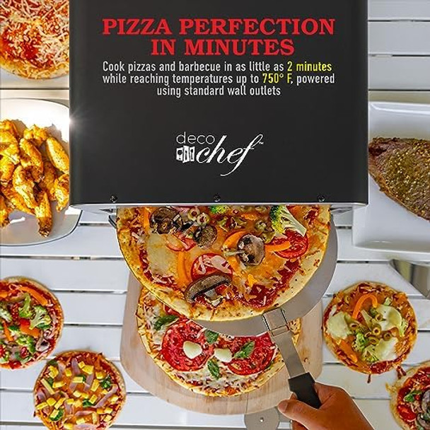 Deco Chef Electric Pizza Oven 12-Inch Ceramic Stone and Grill 1800W Bakes up to 750 Degrees for Countertop Artisan Style Pizza 13" Double Wall Stainless Steel Indoor & Portable Outdoor Pizza Oven