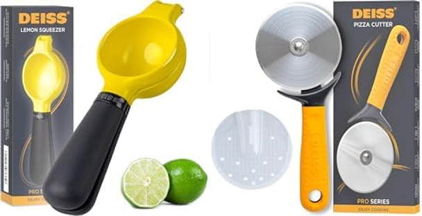 Deiss Pro Heavy-Duty Metal Lemon Squeezer and Deiss Pro Heavy Duty Pizza Cutter With Wheel Slicer