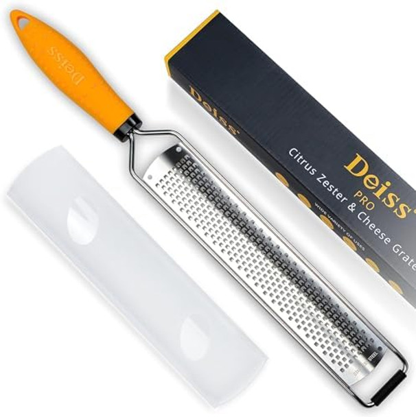 Deiss PRO Lemon Zester & Heavy Duty Cheese Grater & Vegetable Grater and Deiss Pro Heavy-Duty Metal Lemon Squeezer - Max Juice Extraction Hand Juicer Easy Clean Lime Squeezer