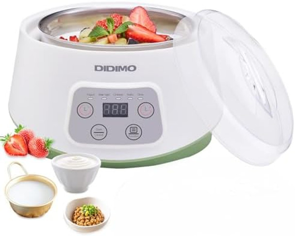 Yogurt Maker Greek Yogurt Maker with Timer Control and Strainer Yogurt Maker Machine with Stainless Steel Liner Electric Portable Yogurt Maker for Yogurt Greek Yogurt Cheese Natto (White)
