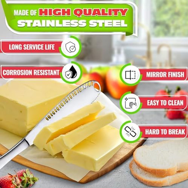 DIMROM 2Pcs Butter Knife with Holes in Blade - 3 In 1 Stainless Steel Butter Spreader Knife Corrosion Resistant Easy to Clean Comfortable Handle - Micro-Grater Blade for Easy Slicing and Spreading
