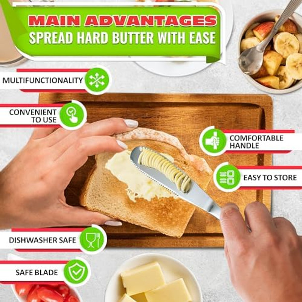 DIMROM 2Pcs Butter Knife with Holes in Blade - 3 In 1 Stainless Steel Butter Spreader Knife Corrosion Resistant Easy to Clean Comfortable Handle - Micro-Grater Blade for Easy Slicing and Spreading