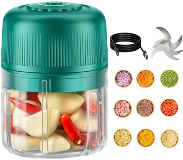 Garlic Chopper Electric Portable Small Food Processor Mini Wireless Salad Chopper 350ml Baby Food Maker 6 Leaf Blade Vegetable Slicer Slap Chop for Fruits Vegetables Meat Beans Spices