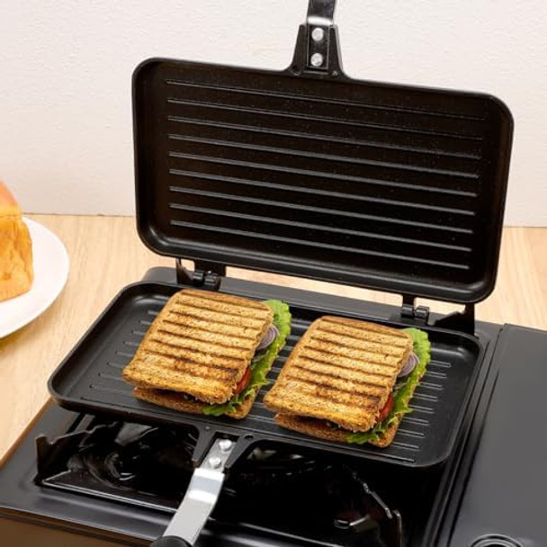 Double- Sided Frying Pan Non- Stick Grill Pan Waffle Maker Sandwich Baking Mold for Cake Toast Snack Breakfast Aluminum Sandwich Maker