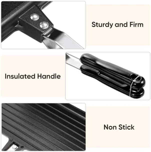 Double- Sided Frying Pan Non- Stick Grill Pan Waffle Maker Sandwich Baking Mold for Cake Toast Snack Breakfast Aluminum Sandwich Maker