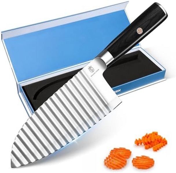 Dragon Creek Crinkle Cutter Knife - Wavy Chopper Potatoes Crinkle Fry Cutter for Vegetable Fruits Fun Carrot Chip Slicer Idea Stainless Steel