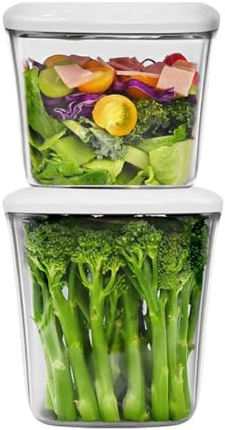 Auto Vacuum Seal Containers 1L+1.5L with Compact Handheld Vacuum Sealer 2 Vacuum Zipper Bags One-Touch Sealing BPA Tritan Airtight Food Storage Container with Lid also for Liquids
