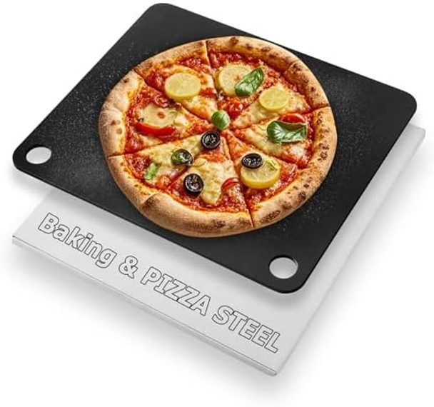 Pizza Steel Baking Steel for Oven & Grill Duvecfoi 13.8x13.8” Pizza Baking Pan for Artisan Pizza Multi-Purpose Tool for Home Cooks & Lovers Fast Heating Crisp Crust(.25" Thick)