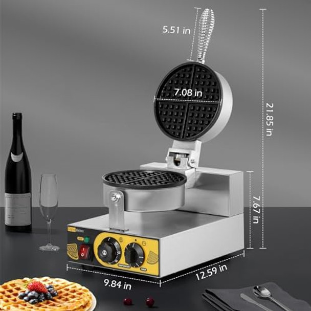 Dyna-Living Commercial Waffle Maker Double Head Waffle Maker 2400W Non-Stick Commercial Waffle Iron Stainless Steel Waffle Machine for Restaurants Large Waffle Machine Commercial