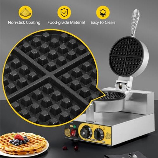Dyna-Living Commercial Waffle Maker Double Head Waffle Maker 2400W Non-Stick Commercial Waffle Iron Stainless Steel Waffle Machine for Restaurants Large Waffle Machine Commercial