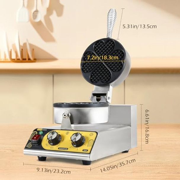 Dyna-Living Commercial Heart Shaped Waffle Maker 1200W Non-stick Electric Hotel Waffle Maker 4 Heart