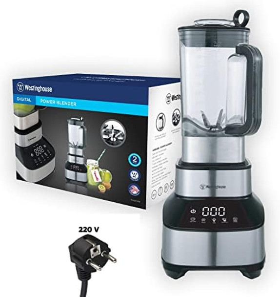 Westinghouse 220 Volt Blender - WKBE688 1600W 1.8L Digital Blender - Black/Stainless Steel - Bundle With Dynastar Plug Adapter